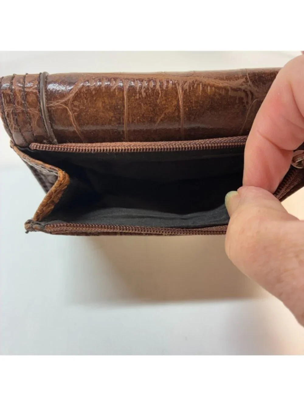Nine & Co Faux Alligator Leather Clutch Purse Brown Bag